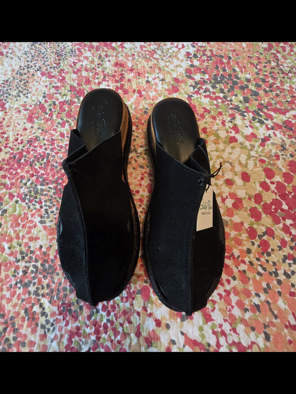 Black Suede Slip-On Wedge Mules
